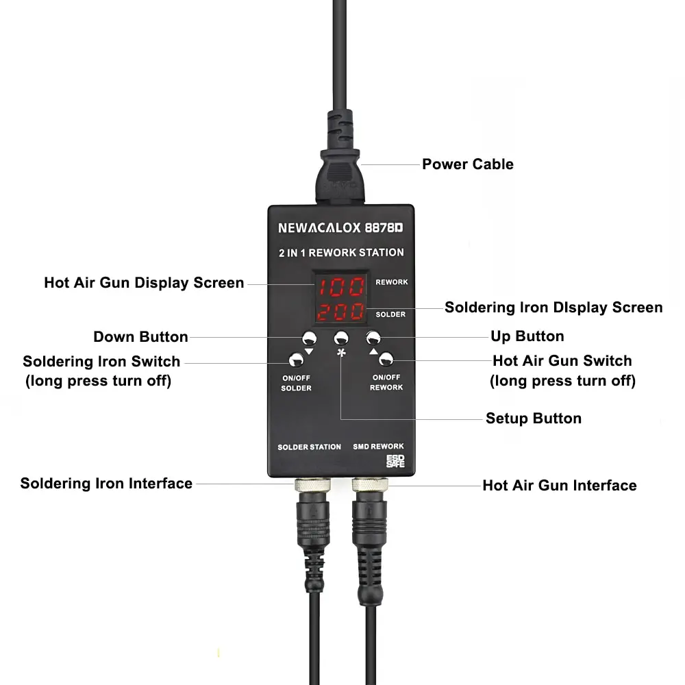 NEWACALOX 8878 портативный цифровой 2 в 1 SMD BGA паяльная станция 700 Вт Тепловая пушка паяльник набор сварочный инструмент паяльная станция