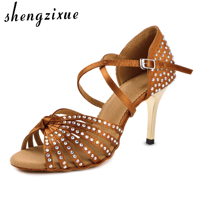 Shengzixue Satin Upper Rhinestones Sandals Dance Shoes Latin Ballroom ...