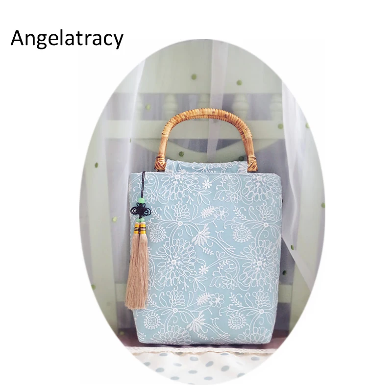 Angelatracy большие сумки для женщин 2018 Синяя пляжная сумка белая кружевная Цветочная