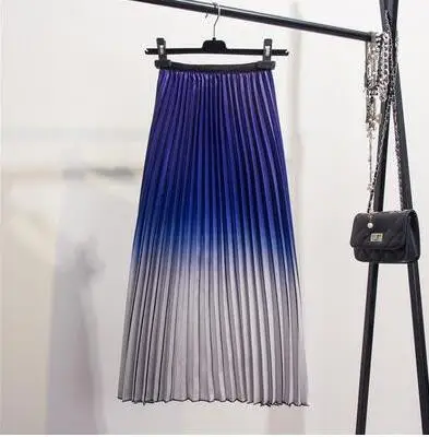 

Summer Skirt spring 2019 women's new style Long, shiny, organ-pleated satin satin gradient pleated skirt