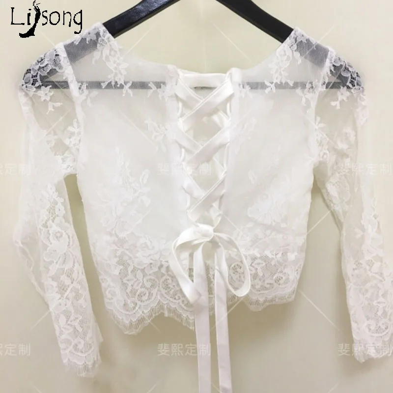 Белая кружевная Свадебная куртка, укороченный топ для невесты на заказ, короткая блузка на шнуровке сзади, богемный стиль, для путешествий, для свадьбы, невесты