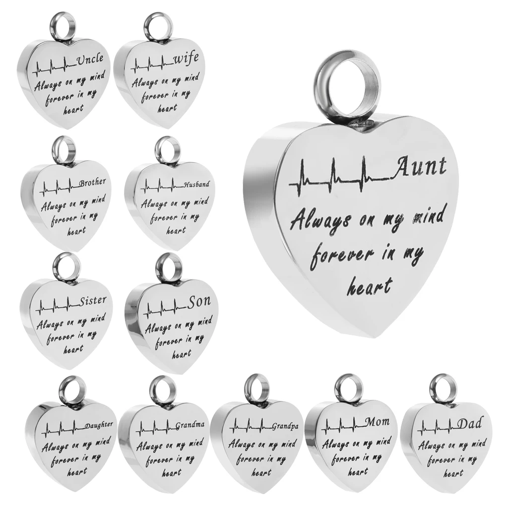 Stainless Steel Lifeline Heartbeat ECG Cremation Urn Pendant Always on My Mind Forever in My Heart Family Memorial Keepsake