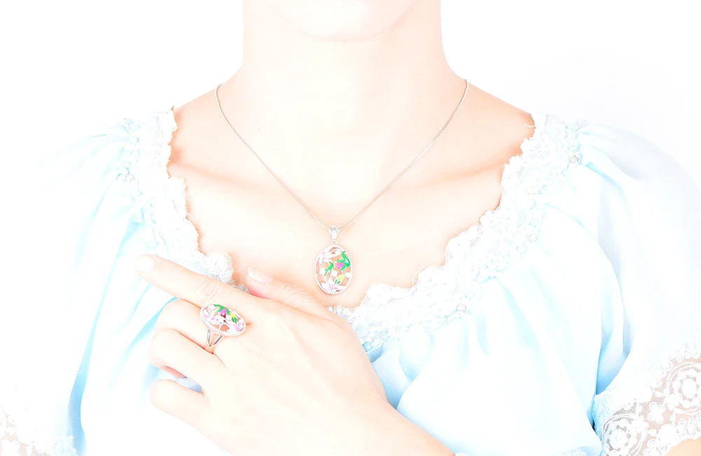 RainMarch 925 Sterling Silver Pendants for Women Necklace Silver Flower Enamel Pendant For Necklace Chain Jewelry    (2)