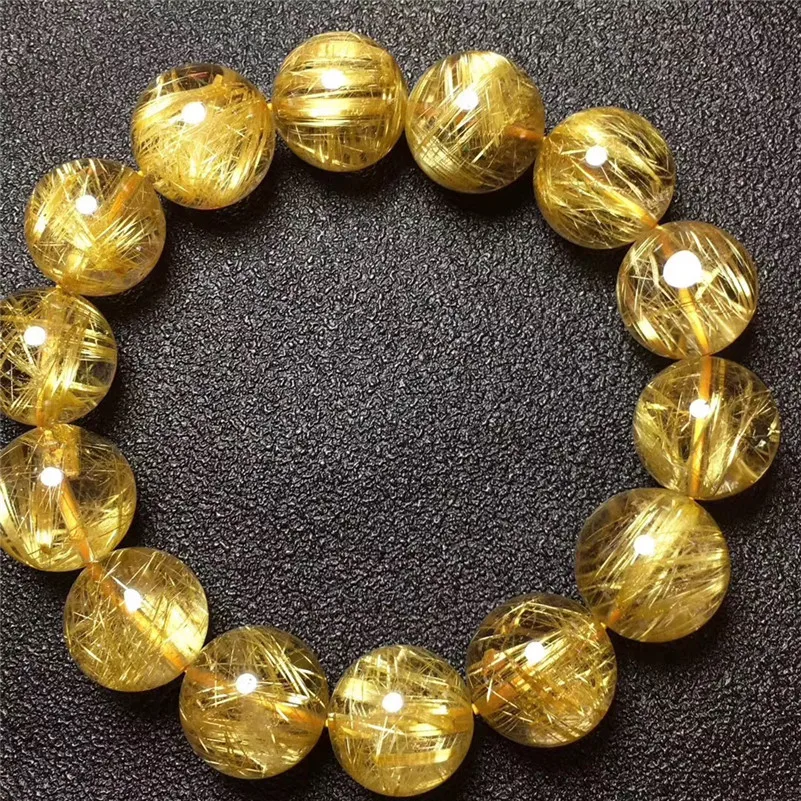 15 мм Бразильский Натуральный Золотой рутилированный титановый кварц браслет для женщины мужчины круглый богатые хрустальные бусины модные подвески AAAAA