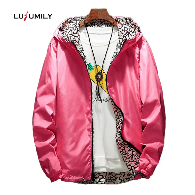 

Lusumily New Women's Hooded Jacket Hip-hop Double-sided Jacket Windbreaker Casual Sweethearts Jacket Solid Zipper Coat Outwear