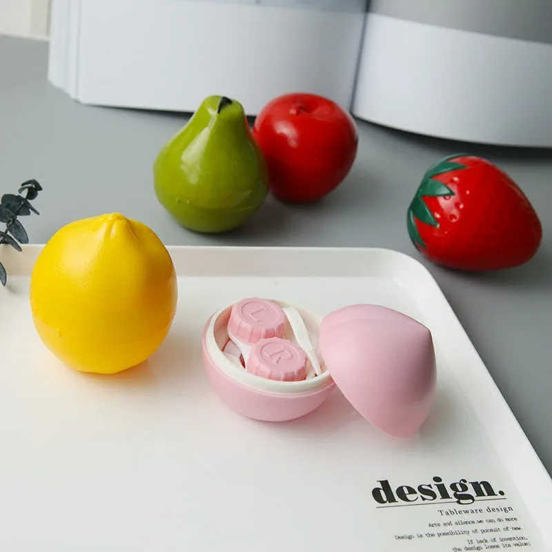 

Lovely Cartoon Fruit Contact lens case Box Travel Kit With Mirror Eye Contact Lens Box Travel Contact Lenses Case Women