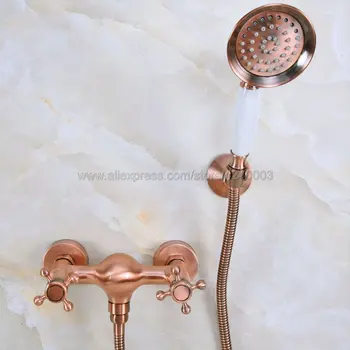 

Antique Red Copper Bathroom Faucet Bath Faucet Mixer Tap Wall Mounted Hand Held Shower Head Kit Shower Faucet Set Kna297