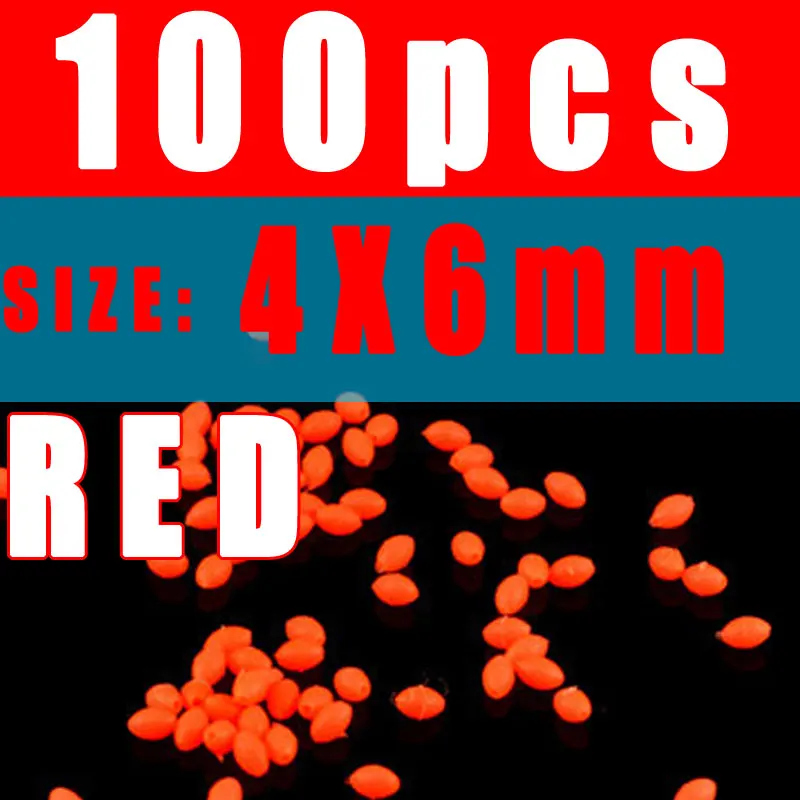 Wifreo 100 шт. овальные мягкие руберские светящиеся бусины для рыбалки светящиеся бусины для яиц летающие тройные Крючки рыболовные снасти Светящиеся Зеленые и красные - Цвет: red 4X6