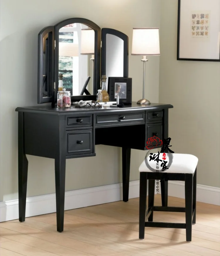 Американский стиль твердой древесины суета Французский Ретро складной косметическое зеркало столик для макияжа Черный и белый цвета мебель для спальни