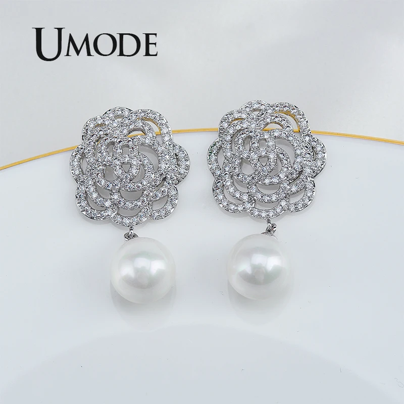 Модные жемчужные висячие серьги UMODE элегантные белые цветы ручной работы дешевые