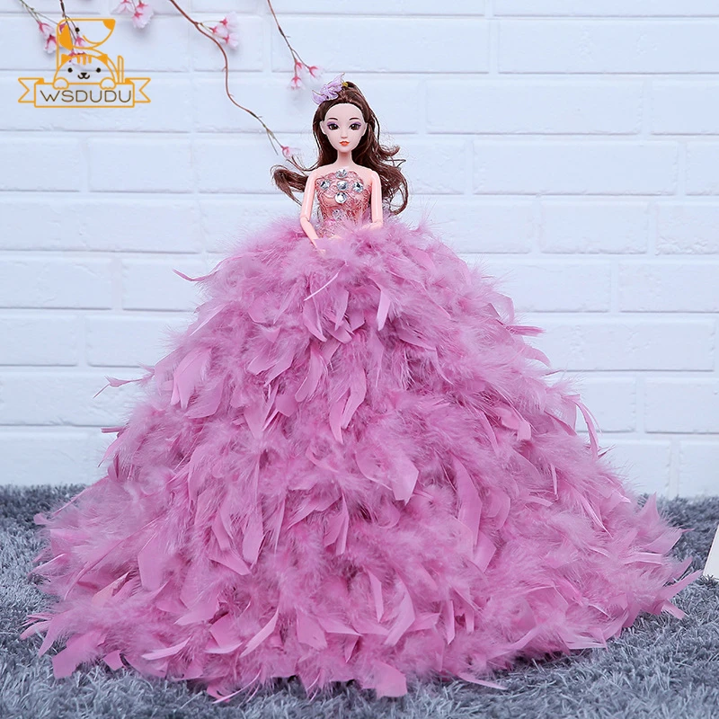

Wedding Dolls Beautiful Pretty Girls Princess Feather Skirt BJD Ball Jointed Body Baby Decoration Stuffed Toy Marriage Gift 1/4