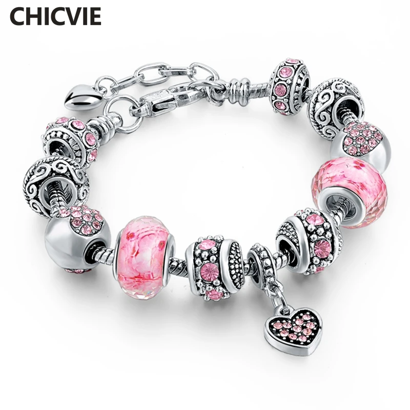 CHICVIE розовый кристалл любовь сердце очаровательные браслеты и для женщин