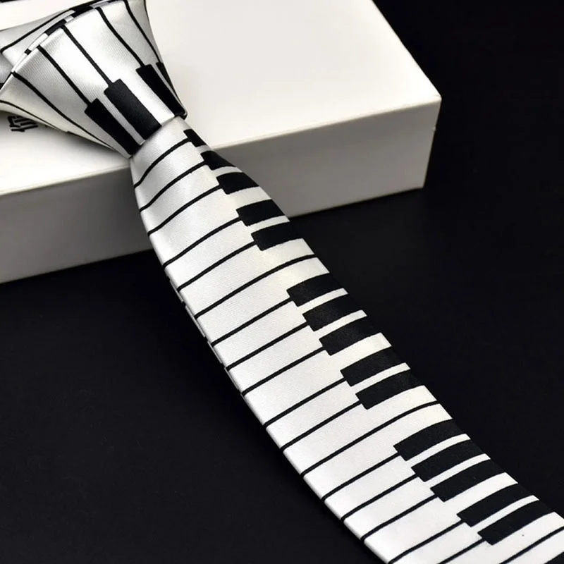 Men's Black & White Piano Keyboard Necktie Tie Classic Casual Slim