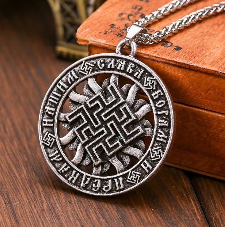

Vintage Fern Flower Runes Pendant Antique Silver Nodic Viking Amulet Men's Necklace