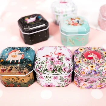 

1Pc 6*6*2.5cm Small Square Flower Coffee Tea Caddy StorageTin Box U Disk Jewelry Debris Finishing Jar Storage Iron Box