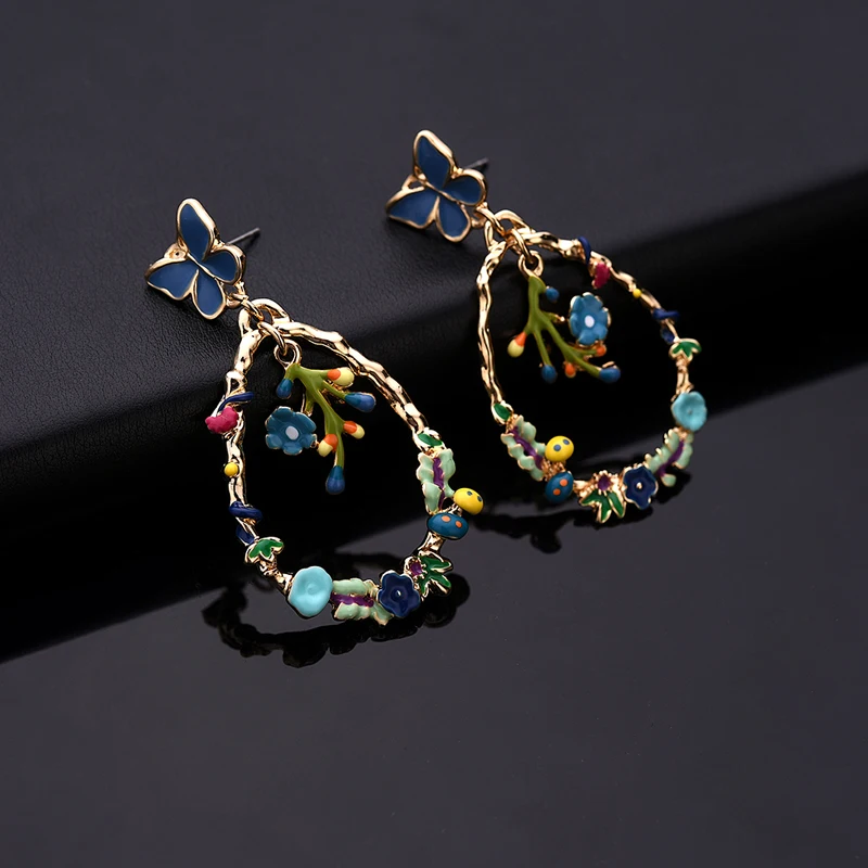 Flower Dangle Earring Drop Statement Earrings Woman Butterfiles Women's Hanging Enamel Butterfly Geometric Jewelry for Girls