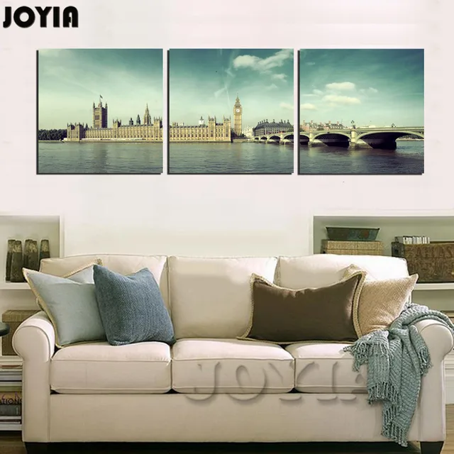 3 piece modern paintings set big ben thames river art canvas prints