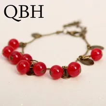 L030 pulsera y brazalete de cadena de cuentas de cereza roja de chili bonito Vintage para mujer, joyería de moda, regalo para mujer