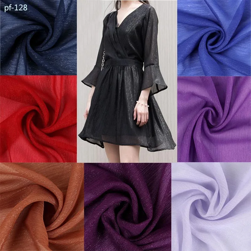 

50cm*150cm shiny silk crepe wrinkle silver glittery wrinkle dress chiffon costume skirt