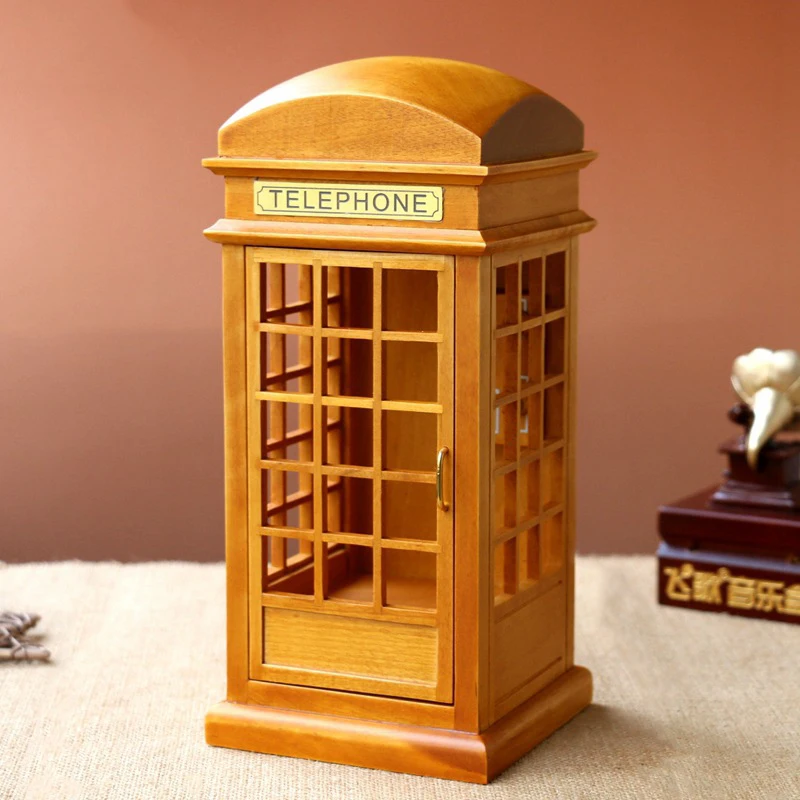 Лондонская уличная имитация телефонных будок коробки деревянная музыкальная шкатулка деревянные поделки Ретро подарок на день рождения винтажные аксессуары для украшения дома - Цвет: yelow