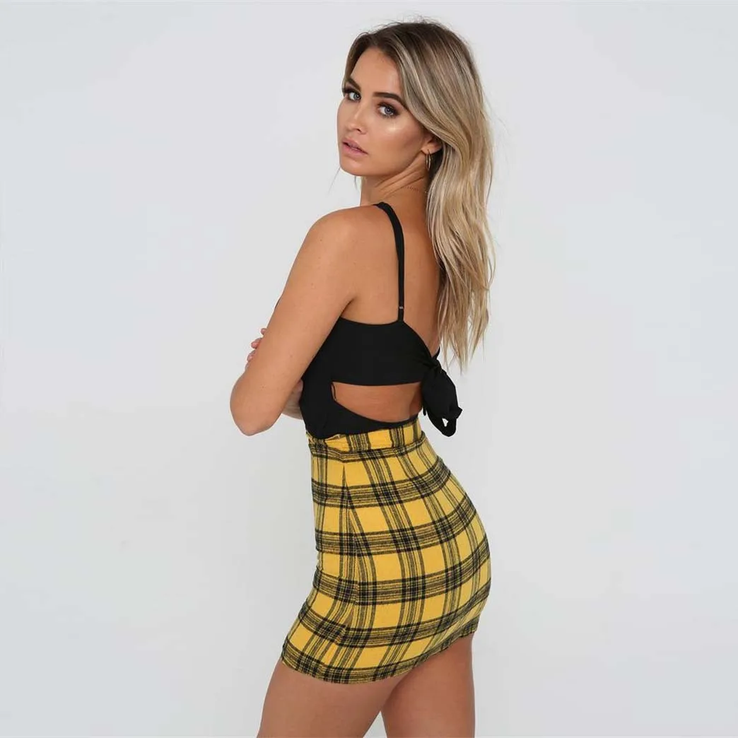 2018 Preppy Style Women Red Yellow Plaid Mini Skirts High Waist Front Zipper Sexy Skirts Skirts