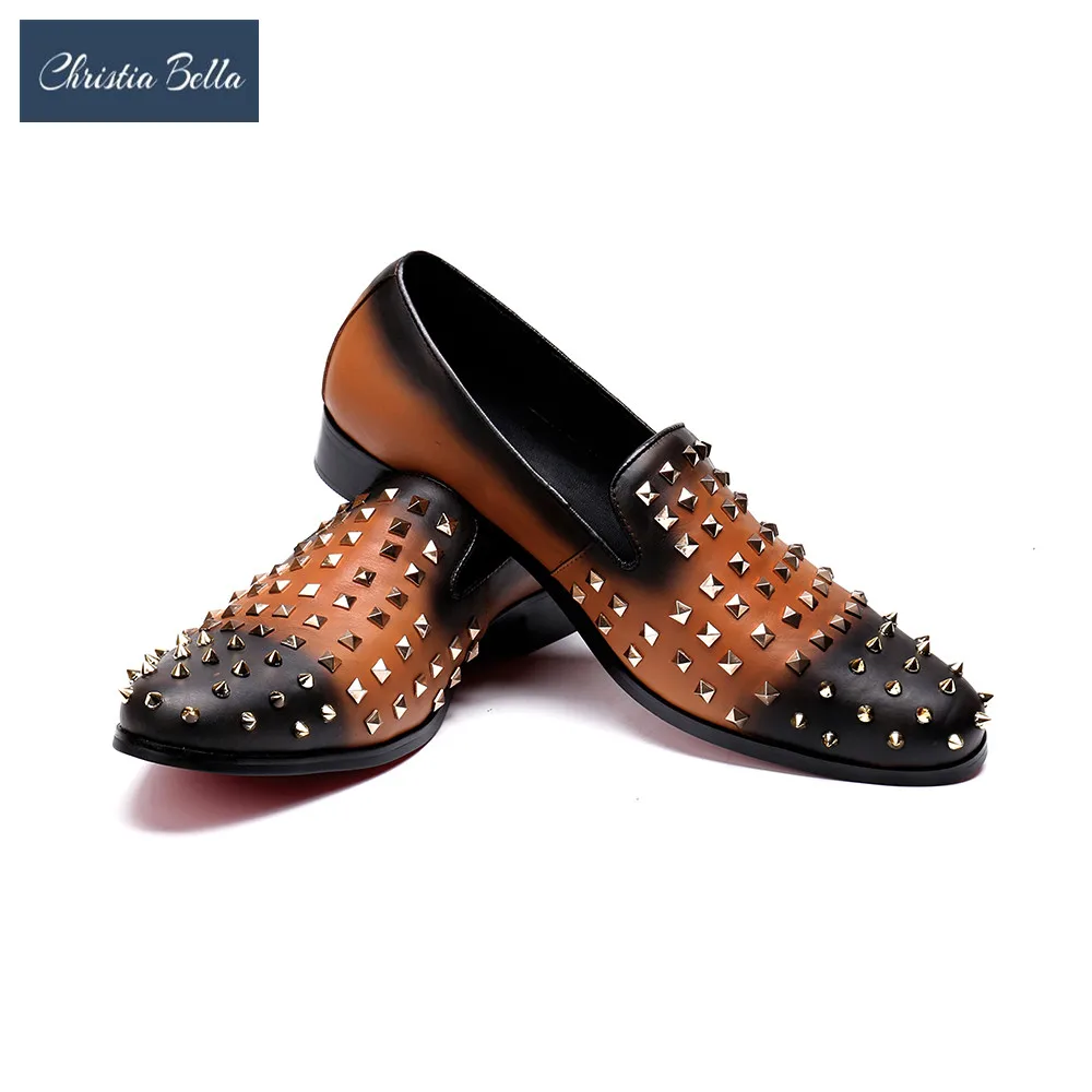 Christia Bella Patent Leather Men Casual Loafers Spiked Rivets Studded