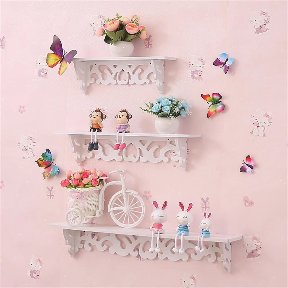 

1Set Wooden Wall Shelf Display Hanging Rack Storage Goods Holder Home Decor Small +medium+large Size+White