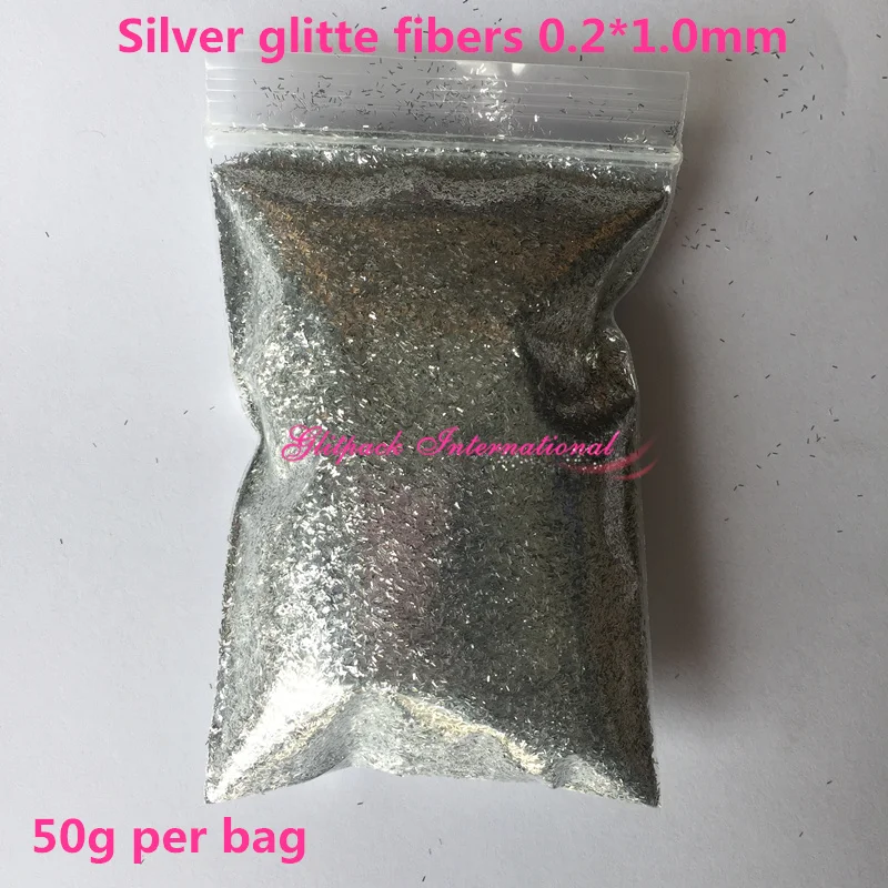 

B0100 50g glitter 0.2*1.0mm silver glitter Metallic Tinsel Strip Glitter nail art glitter powder bag packaging Crafting