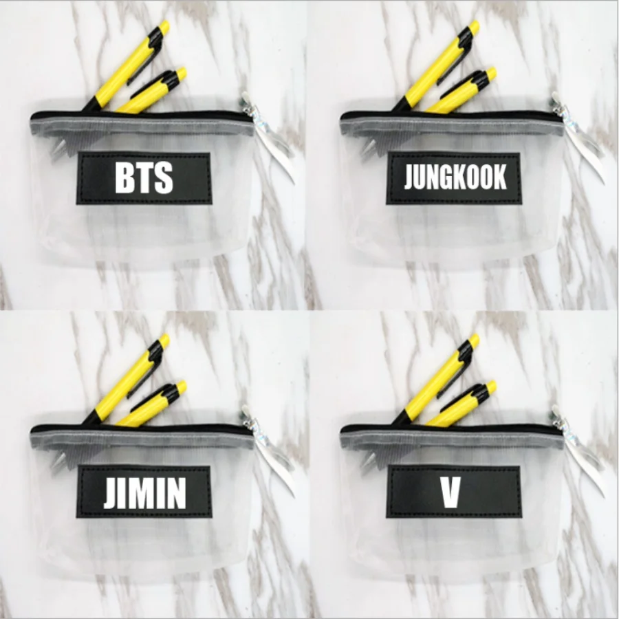 

Kpop BTS Jimin Jungkook Clear Protable Pencil Pen Bag Bangtan Boys V Cosmetic Makeup Bag