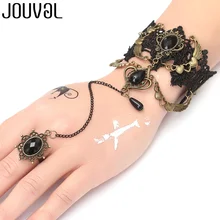 JOUVAL готический браслет для женщин, черный кружевной браслет-цепочка на палец, металлический кристалл, роза, шарм, стимпанк, Женские винтажные ювелирные изделия