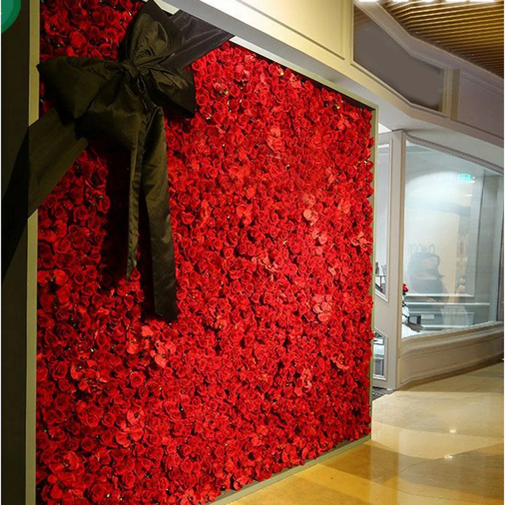 5pcs Artificial Rose Peony Hydrangea Flower Wall Panels Backdrop Red