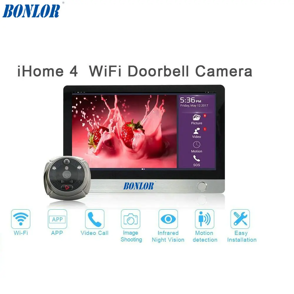 

BONLOR WiFi Digitale Kijkgaatje Viewer-Opzettelijk 7 "LCD Touchscreen Voordeur Kijkgaatje Camera Wifi Deurbel met Intercom