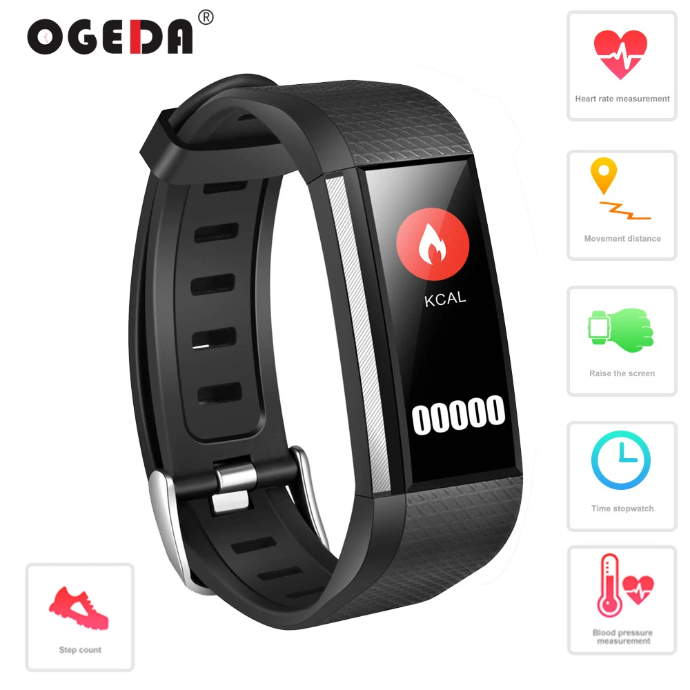 

OGEDA 2019 New Smart Women Men Watch Sports Stopwatch Heart Rate/Blood Pressure/Blood Oxygen Monitor Waterproof Fitness Tracker