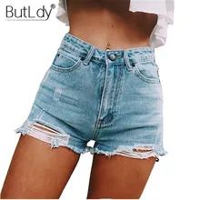 Рваные Джинсовые шорты Для женщин Лето пикантные Высокая Талия Короткие Джинсы проблемных Повседневное Винтаж классические джинсовые шорты