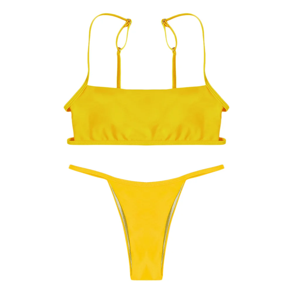 Belleziva, сексуальный женский комплект бикини в полоску, с открытой спиной, пуш-ап, на тонких бретелях, купальник, пляжный купальник, бразильский купальник, бикини - Цвет: Yellow