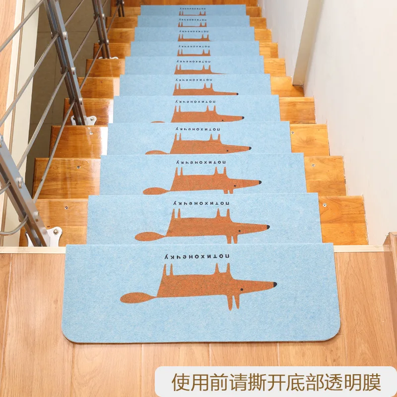 LOUTASI 5Pcs/lot Stairs Mat Cartoon Printed Step Basic Non-Slip Rubber Back Skid-Resistant Carpet Stair Gripper Home Floor Mat