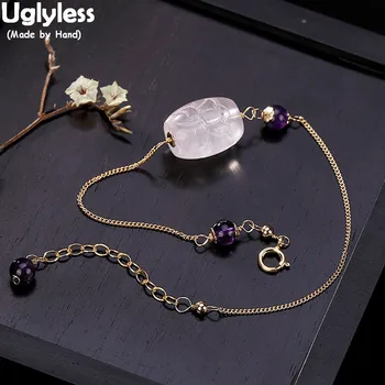 

Uglyless 100% Real Solid 925 Sterling Silver Handmade Thin Bracelets for Women Carved Flower Crystal Bracelet Beading Fine Jewel