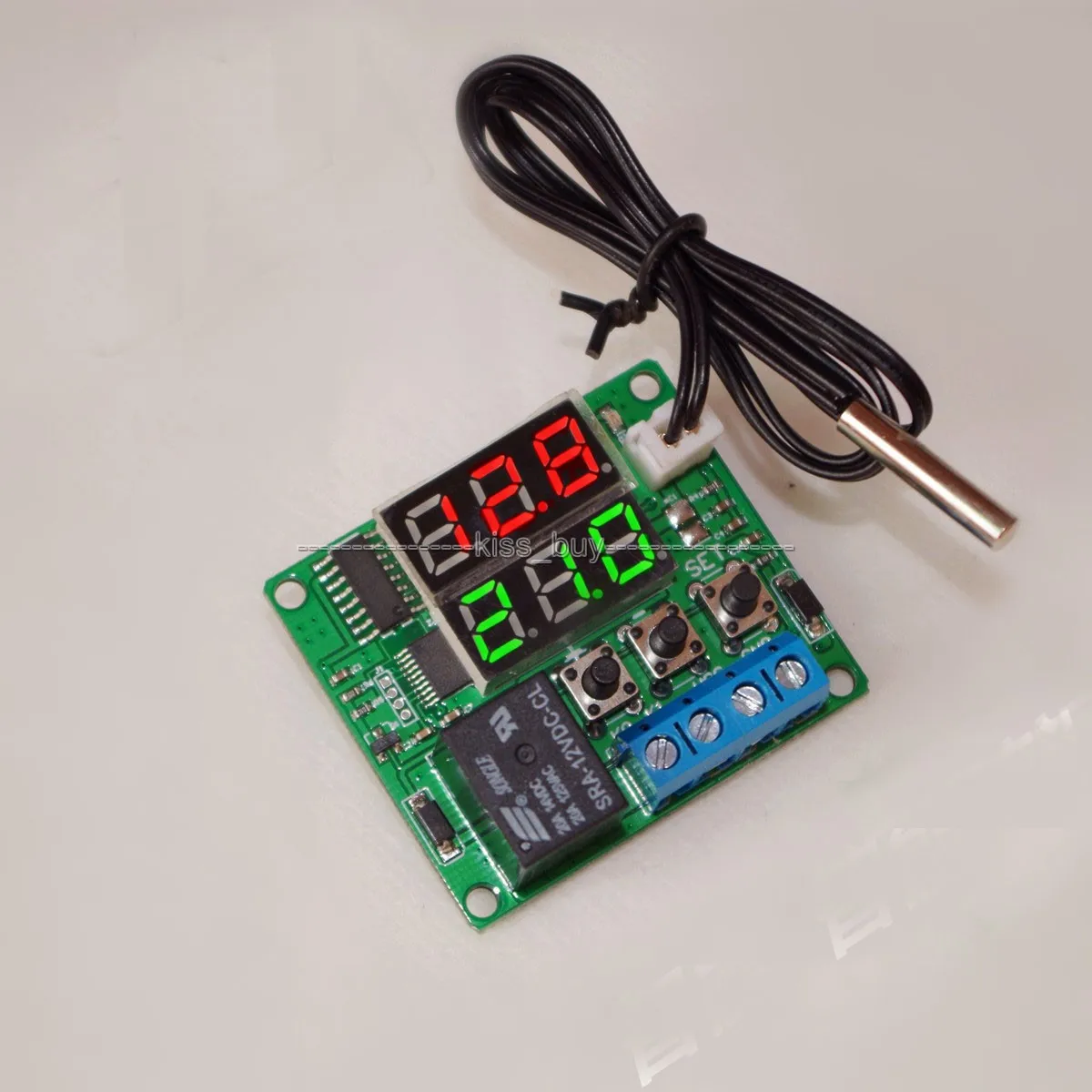 

dual display Digital led -20-100c  DC 12V heat cool temp thermostat switch temperature controller + sensor