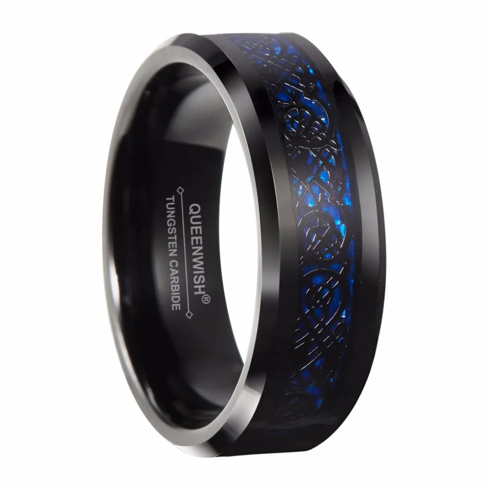 Queenwish 8mm Black Tungsten Carbide Ring Silver Color Celtic Knot