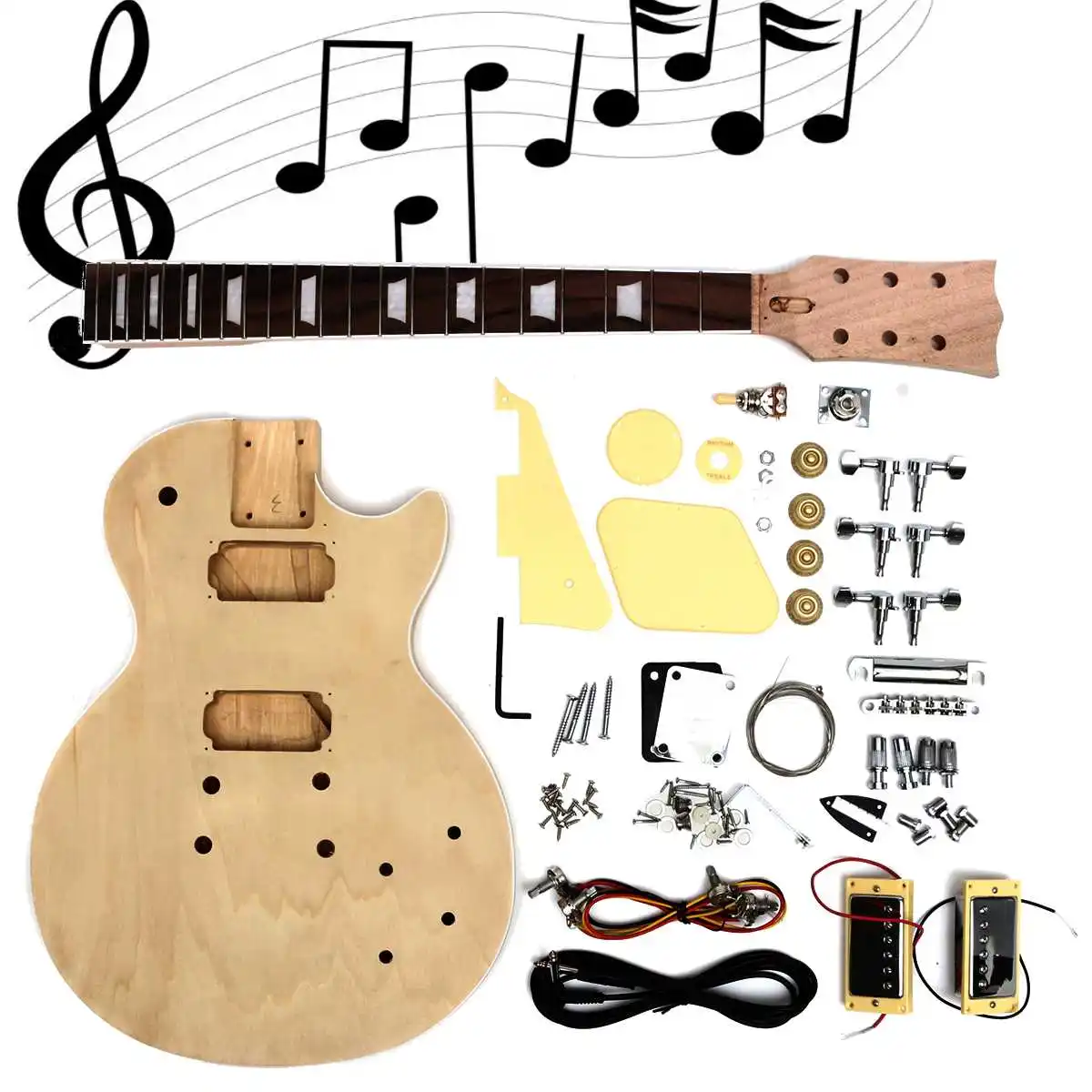 

DIY Solid Wood Electric Guitar Kit Handmade Assemble Guitar Crafts Mahogany Body And Neck Parts String Instrument For Beginners