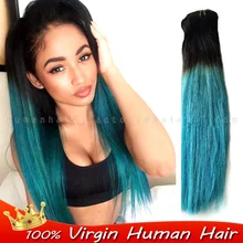Ombre Human Brazilian hair weave bundles Extension two Tone Color 1b/blue BLACK/TEAL Virgin straight bundles rosa Natural hair