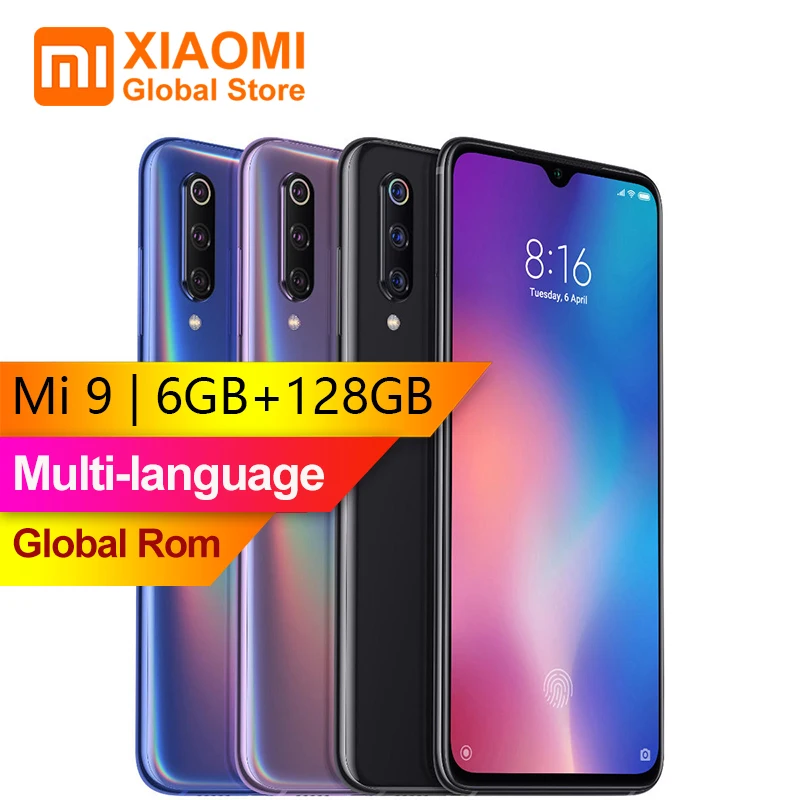 Xiao mi 9 6 ГБ 128 39 дюйма Восьмиядерный процессор Snapdragon 855 камера заднего вида 48 МП 20 Вт