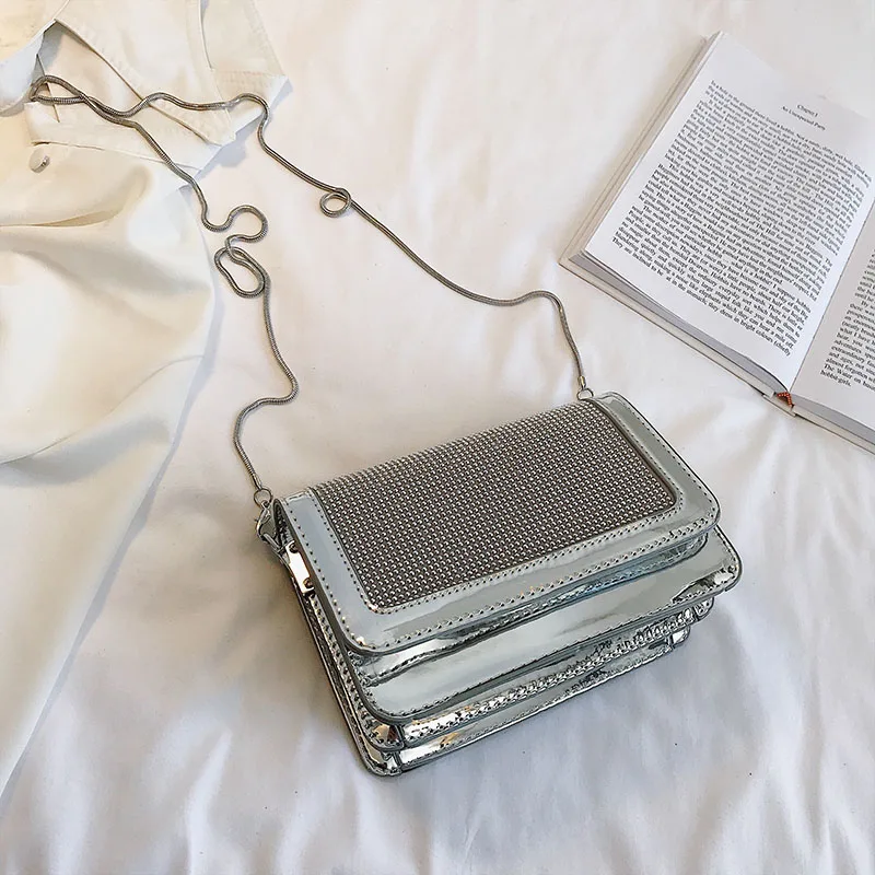 

Litthing Women Handbags 2019 New Small Square Bag Bright Diamond Package Women Crossbody Bag Pu Leather Shoulder Messenger Bag