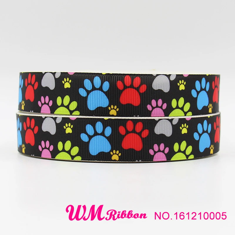 

10 yards lot 22mm 38mm 75mm 161210005 dog paw design printed grosgrain ribbon for hairbow