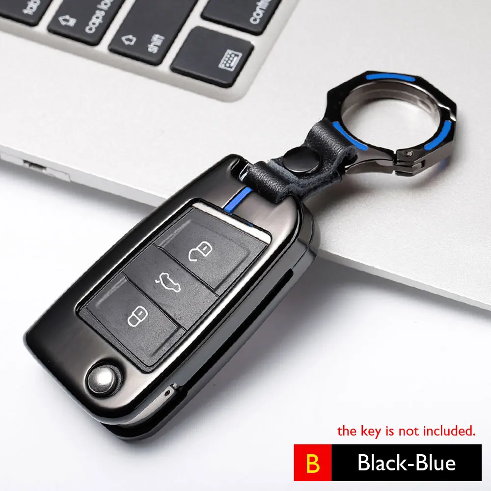 Чехол для ключей автомобиля из цинкового сплава для VW Volkswagen Sagitar Lavida Lamando Jetta Golf Parati Phaeton Phideon T-Roc Skoda - Название цвета: Key B Black-Blue