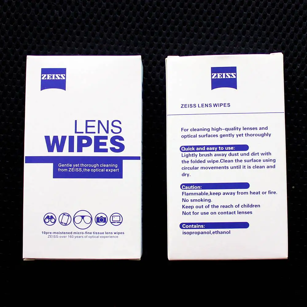 Предварительно увлажненные салфетки для очистки линз Zeiss, Линзы для очков Солнцезащитные очки Объективы для камеры одежда чистящие салфетки упаковка 10ct