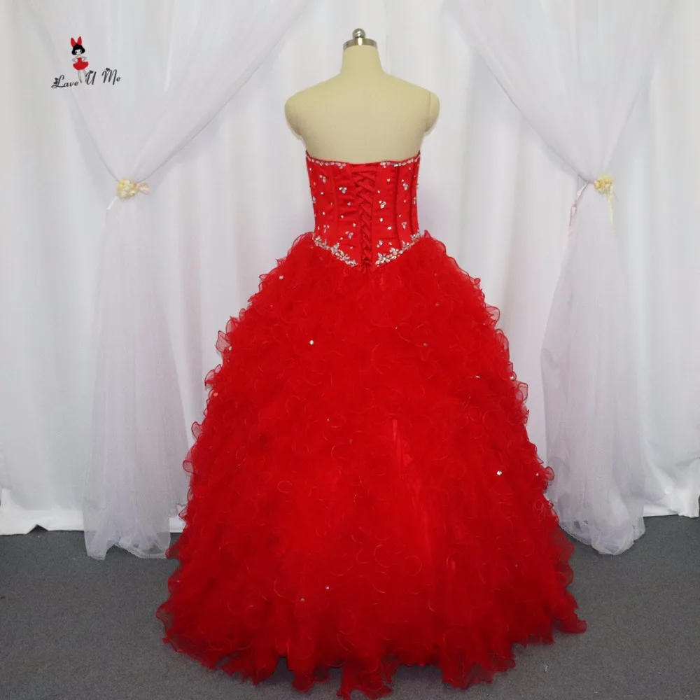 Vestidos De Quinceaneras дешевые бирюзовый Красный Бальные платья с кристаллами куртка оборками платье для 15 лет