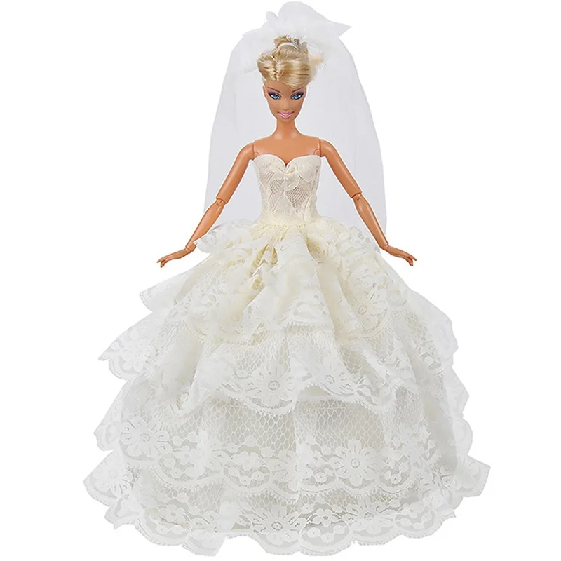 

High quality Doll Dresses Fashion White Wedding Dress Clohtes For Barbie Doll