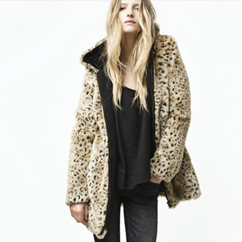 Леопардовая расцветка, зимнее женское и мужское пальто из искусственного меха на молнии, Сексуальная Повседневная теплая мягкая женская и Мужская Меховая куртка размера плюс, верхняя одежда