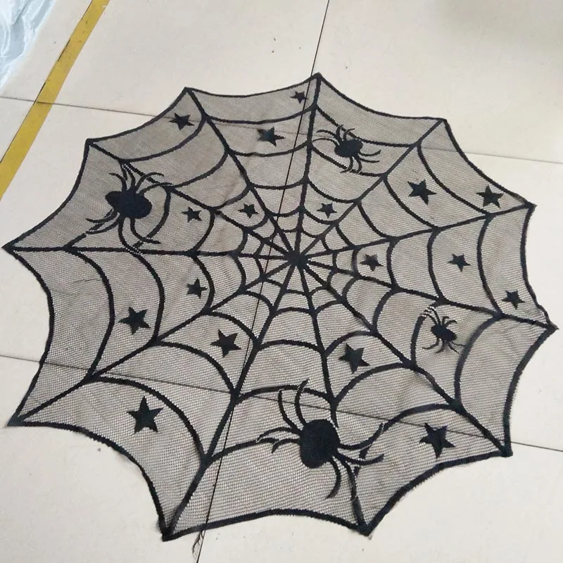 

Newly Black Lace Spider Web Tablecloth Tablecover Spooky Look Halloween Decor Props